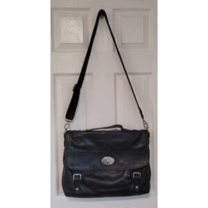 Fossil Laptop Long Live Vintage 1954 Leather Black Crossbody Messenger Bag Y2K